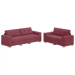 Stylish Wine Red 2 Piece Sofa Set with Soft Cushions Cozy Living Room Furniture - Image 2