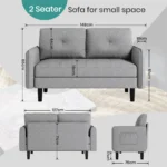2 Seater Sofa, Fabric Comfy Sofa Couch Loveseat with Pocket Storage, Small Sofas for Living Room, Bedroom - Image 2