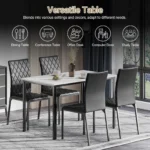 Dining Table, Modern Rectangular Kitchen Table with Marble Effect Top and Metal Legs - Image 4
