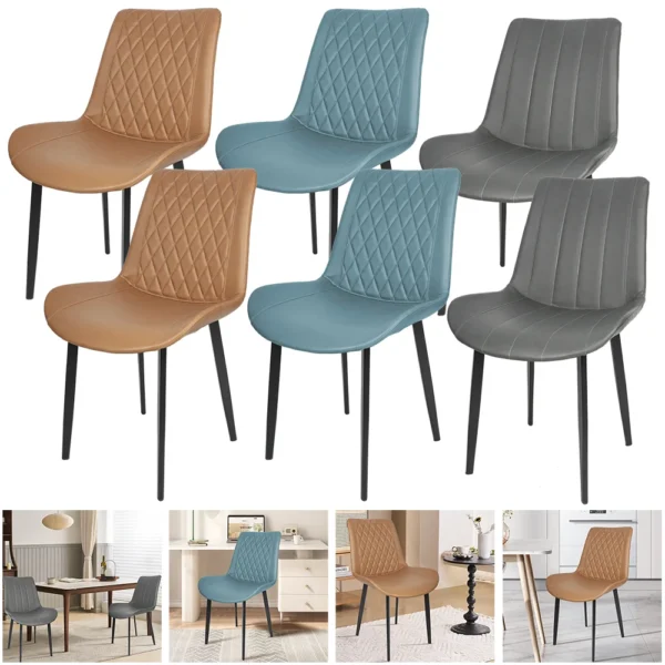 1Pair Upholstered Dining Chairs PU Leather Kitchen Chairs Metal Legs Backrest Chairs for Restaurant Dining Room