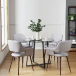 Modern tempered glass round dining table, tabletop Dia90x90cm, metal frame legs - Image 3