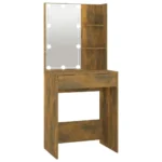 Stylish LED Dressing Table in Smoked Oak Finish with Large Mirror and Ample Storage - Image 2