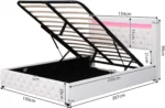 Upholstered Bed, Functional Bed with Slatted Frame and Storage Space LED Lighting in PU - Image 2