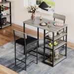 UK Dining Table Set for 2 with 3 Storage Shelves, 3-Piece Counter Height Kitchen