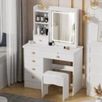 Vanity Table with Adjustable 3 Color LED Sliding Lighted Mirror, Dressing Table Set with 6 Drawers - Image 3