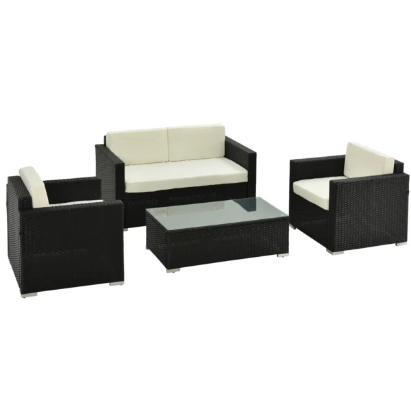 Outsunny 4 Pieces Outdoor PE Rattan Sofa Set with Cushions, Patio Wicker Conversation sofa set