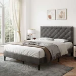 4ft6 Double Upholstered Velvet Bed Frame with Solid Wood Slat and Mute Foam