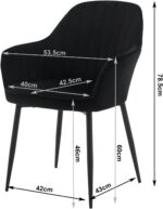 Dining Chair Set of 4, Wide Padded Velvet Chair with Back, Metal Legs, for Dining Room, Bedroom, Living Room, Dressing Table, Black, - Image 6
