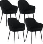 Dining Chair Set of 4, Wide Padded Velvet Chair with Back, Metal Legs, for Dining Room, Bedroom, Living Room, Dressing Table, Black,
