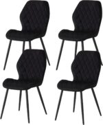 Velvet Dining Chairs Set of 4 Kitchen Chairs Dining Room Lounge Reception Chairs with Metal Legs for Living Room Bedroom,Black