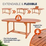 Wooden Garden 150-200x100cm Extendable Foldable Adjustable Patio Furniture Outdoor Oval 6 Seater - Image 4