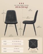 Dining Chair Set of 2, Upholstered Chair, Metal Legs, Adjustable Feet, Easy-Care, Chenille Fabric, PU with Glacier-Inspired Pattern - Image 3