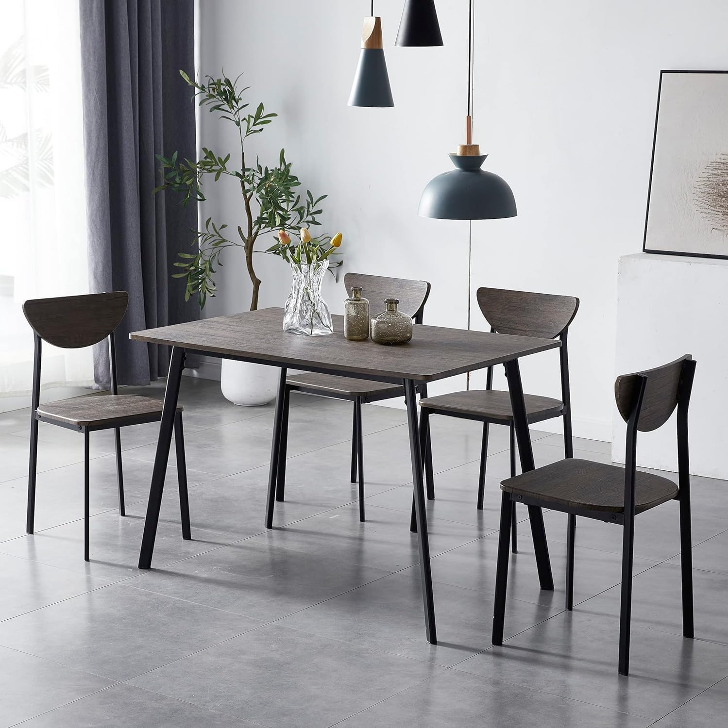 71IgMddwleL._AC_SL1500_ (1) Dining Table and Chairs Set Metal Wood Effect Table Dining Set 4 Chairs Blake - Grey - Image 1