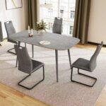 Dining Table 140cm Kitchen Table and Chairs set 4, MDF Modern Wooden with Metal Grey Legs for Living Room - Image 3