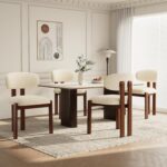 Dining Chairs Set of 4, Upholstered Chenille Dining Room Chairs with Brown Solid Rubber Wood Frame, Soft Cushioned Seat Kitchen Chairs,