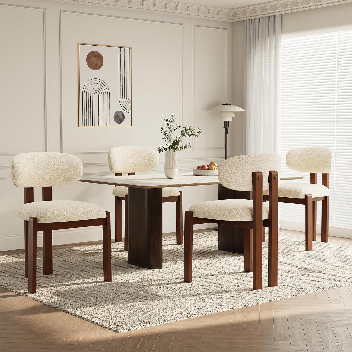 81mtVYDH0eL._AC_SL1500_ Dining Chairs Set of 4, Upholstered Chenille Dining Room Chairs with Brown Solid Rubber Wood Frame, Soft Cushioned Seat Kitchen Chairs, - Image 1