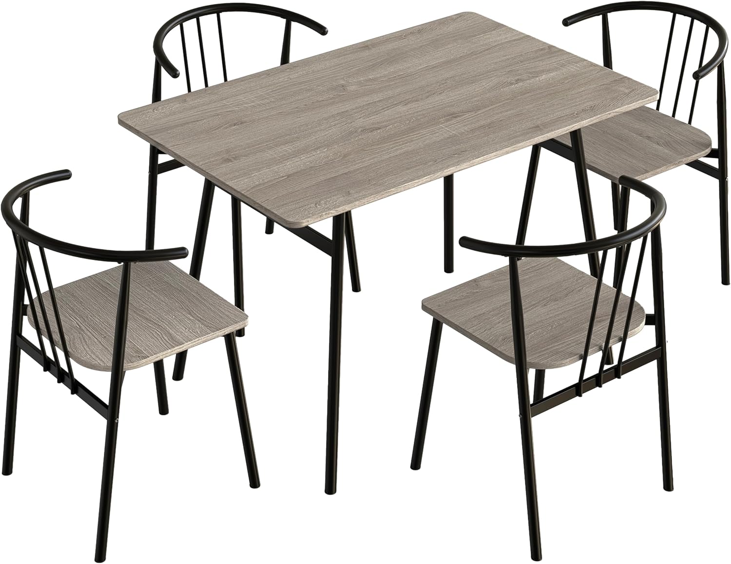 81sBO7HPFzL._AC_SL1500_ Oira Kitchen Table and Chairs Set for 4, 5 Piece Industrial Dining Table with Metal Frame for Small Spaces, Space Saving Wooden Dining Room Table, Apartment Dining Set with 4 Chairs, Black+Grey - Image 1