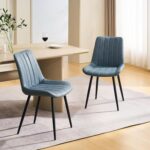 Dining Chairs Set of 2 Faux Leather, Kitchen Chairs with Curved Backs and Metal Legs, Padded Seat Reception Occasional Chair