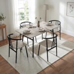Oira Kitchen Table and Chairs Set for 4, 5 Piece Industrial Dining Table with Metal Frame for Small Spaces, Space Saving Wooden Dining Room Table, Apartment Dining Set with 4 Chairs, Black+Grey - Image 7