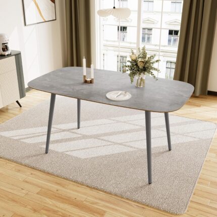 Dining Table 140cm Kitchen Table and Chairs set 4, MDF Modern Wooden with Metal Grey Legs for Living Room