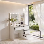 White Makeup Vanity Desk Dressing Table with 10 Led Bulbs Lighted Mirror