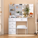 White Vanity Makeup Table with 10 LED Bulbs Mirror and 6 Drawers Dresser Set