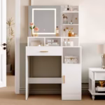 OIRA Dressing Table, Vanity Desk with Mirror, LED Lights and Drawers, Makeup Desk with Brightness Adjustable