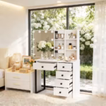Hollywood Vanity Set with 3 Color Dimmable Led Bulbs Mirror, 5 Storage Drawers Bedroom Dressing Table