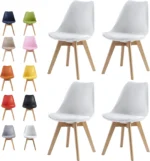 OIRA Set of 4 Dining Chairs Wooden Legs Soft Cushion Pad Stylish DELUXE Retro Lounge Dining Office EVA