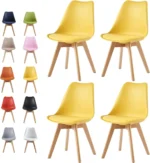 OIRA Set of 4 Dining Chairs Wooden Legs Soft Cushion Pad Stylish DELUXE Retro Lounge Dining Office EVA - Image 5