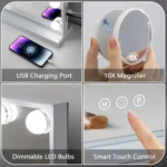 White LED Vanity Mirror Desktop Makeup Mirror with 15 Bulbs 3 Color Modes USB Charging Port Bedroom Dimmable LED Makeup Mirror - Image 5