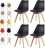 OIRA Set of 4 Dining Chairs Wooden Legs Soft Cushion Pad Stylish DELUXE Retro Lounge Dining Office EVA - Image 3