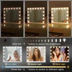 White LED Vanity Mirror Desktop Makeup Mirror with 15 Bulbs 3 Color Modes USB Charging Port Bedroom Dimmable LED Makeup Mirror - Image 3