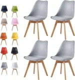 OIRA Set of 4 Dining Chairs Wooden Legs Soft Cushion Pad Stylish DELUXE Retro Lounge Dining Office EVA - Image 6
