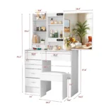New White Dressing Desk Makeup Vanity, 3 Color Dimmable 10 Led Bulbs Mirror, Storage Makeup Dresser Table for Bedroom - Image 6