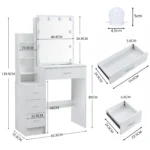 Makeup Vanity Desk with 3 Color Adjustable Dimmable Led Lighted Mirror, 6 Storage Drawers, Modern Bedroom Dresser Table - Image 5