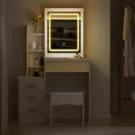 Bedroom Dressing Table Vanity Desk with Sliding Mirror and Lights Makeup Table with Hidden Storage Space - Image 8