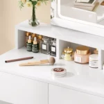 Dressing Table with LED Lights and Mirror, Vanity Desk with Adjustable Brightness, 2 Drawers, 3 Open Shelves, 80x40x140.5cm - Image 13