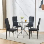 OIRA 5Pcs Round Glass Dining Table Set, Clear Dining Table with 4Pcs Dining Chairs for Dining Room Kitchen