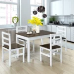 OIRA 5PCS Wooden Dining Table & Chair Set Breakfast Kitchen Furniture Dining Room Set - Image 3