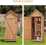 Outdoor Wooden Storage Shed Waterproof, 63'' Vertical Outdoor Storage Cabinet with 4 Shelves & Lockable Door - Image 4