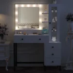 White Modern Vanity Set, 3 Color Dimmable Led Lighted Mirror, 5 Drawers, Easy Assembly Bedroom Makeup Furniture - Image 5