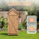 Outdoor Wooden Storage Shed Waterproof, 63'' Vertical Outdoor Storage Cabinet with 4 Shelves & Lockable Door - Image 2