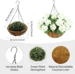 UK 2 Set Artificial Outdoor Geraniums Flowers with Brown Basket, Artificial Hanging Flowers Plant, 12 Pcs Geraniums Flowers for - Image 5