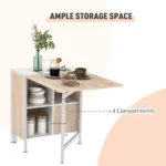Foldable Drop Leaf Dining Table Folding Workstation for Small Space with Storage Shelves Cubes Oak amp White - Image 5