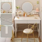 Dressing Table Dresser Mirror With 2 Drawers Toiletry Storage Table Furniture - Image 3