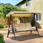 OIRA 3 Seater Garden Swing Chair Outdoor Hammock Bench W/ Adjustable Canopy, Cushions and Cup Trays