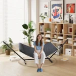 2 Person Double Hammock with Stand Included – Quilted Cotton Rope,Breathable Padded Cushion,475lbs Weight Capacity,Heavy Duty Ha - Image 2
