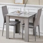 3 PCS Dining Room Set Grey Table and Chairs for Kitchen, Dining Room, Compact Table Set, Space Saving, MDF