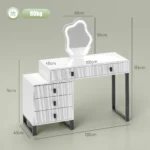 HOMCOM Dressing Table with LED Leaf Shape Mirror and 5 Drawers, White - Image 3